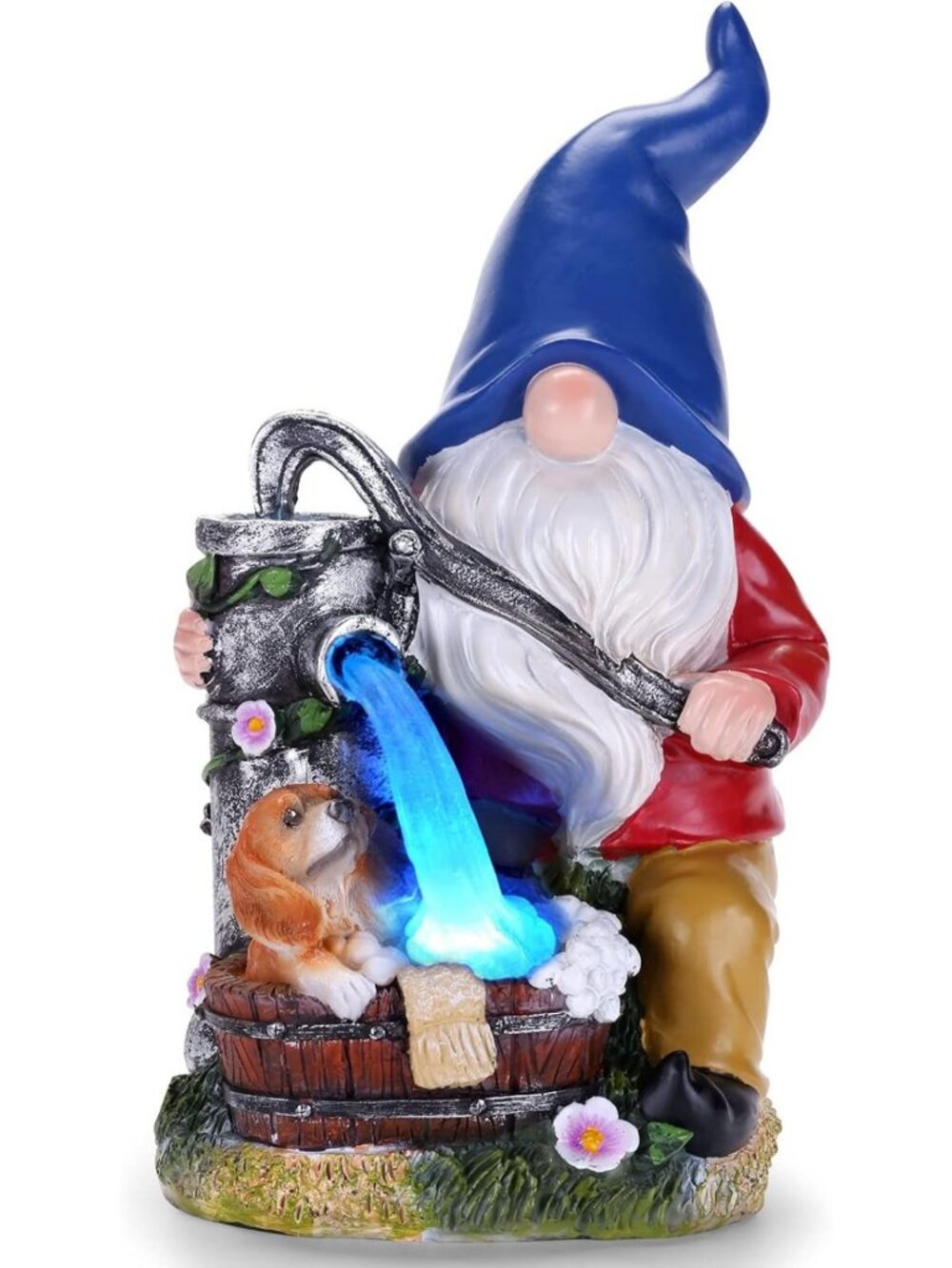 Charming Garden Gnome Statue with Blue Solar Light - Outdoor Yard Decor & Lawn